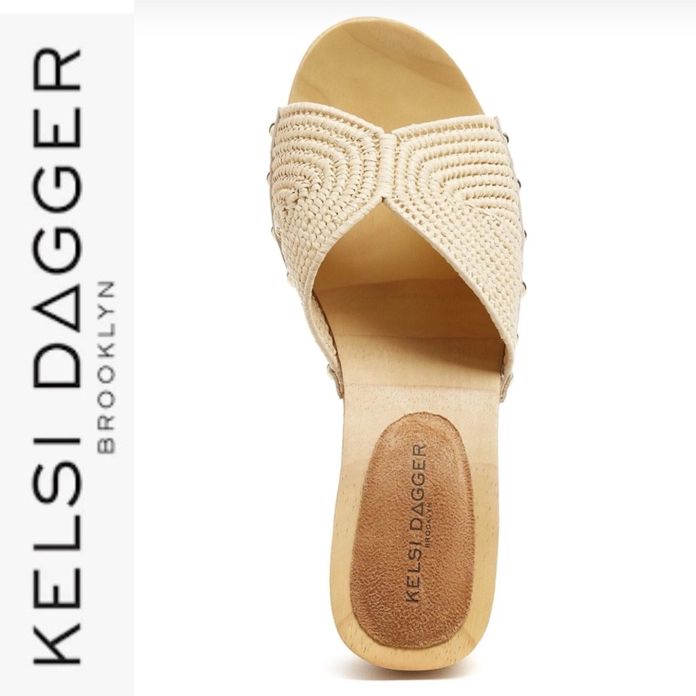 NEW Kelsi Dagger Brooklyn Dreamer Studded Wooden Sandals 6.5 - Picture 4 of 13